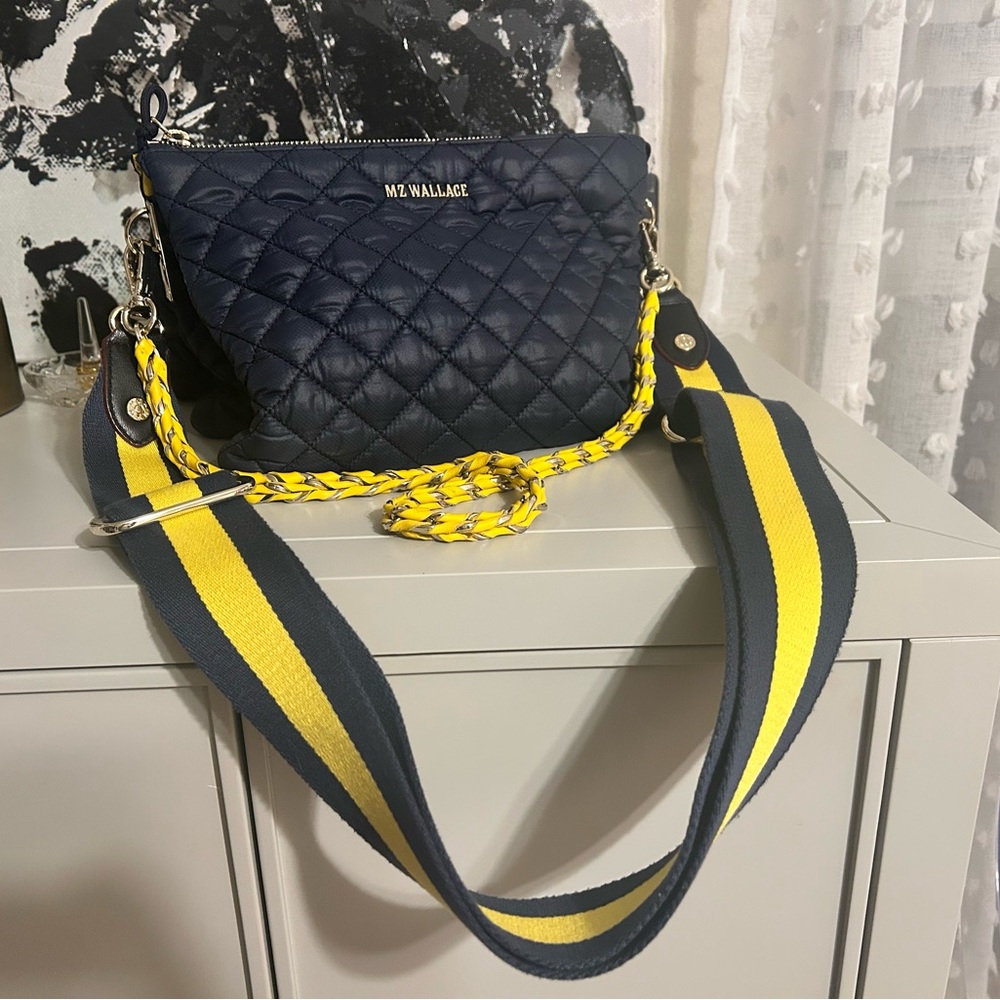 Navy, Yellow MZ Wallace Pippa Quilted Crossbody Bag - Picture 15 of 15